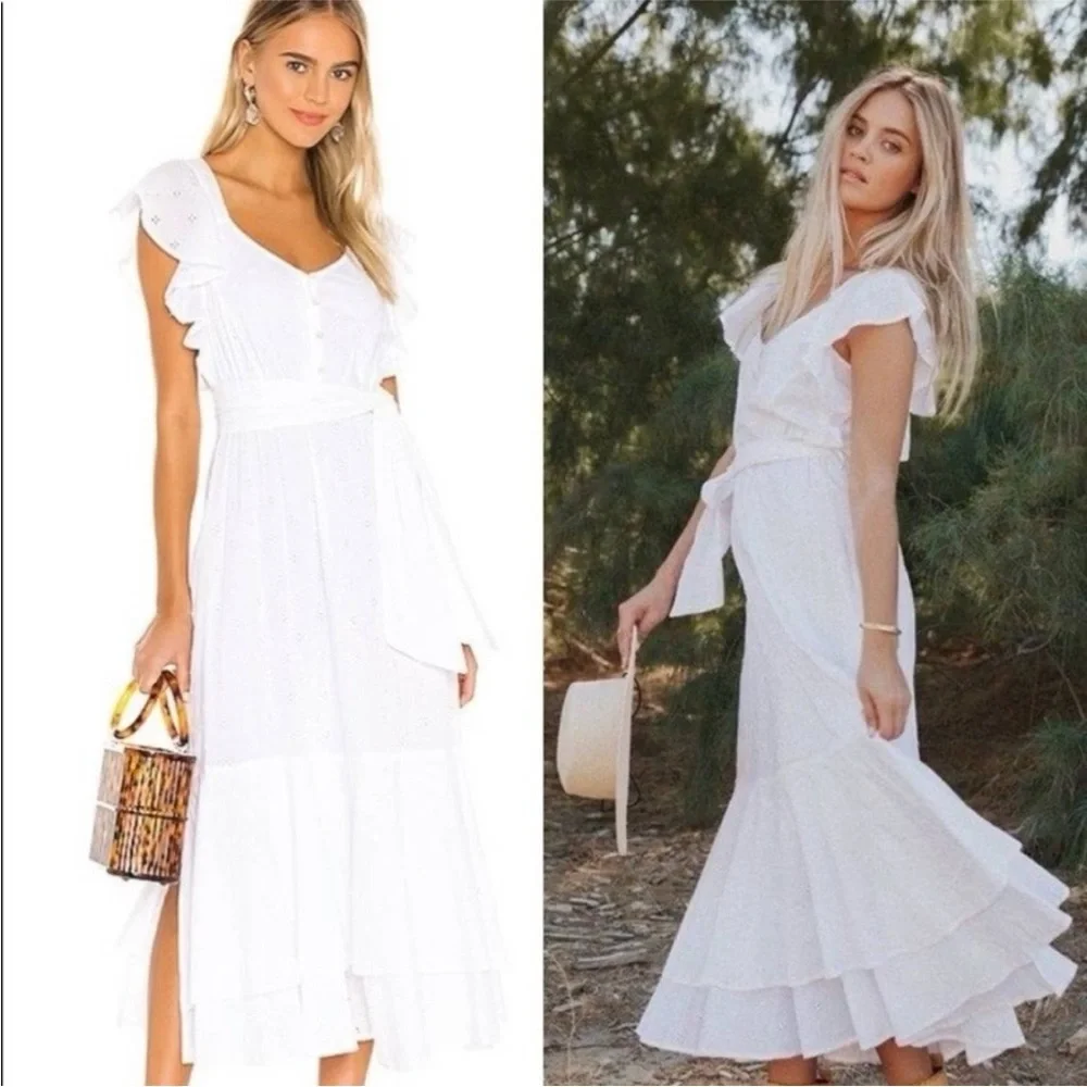 Cleobella White Romantic Ruffles Karina Midi‎ Dress Size S